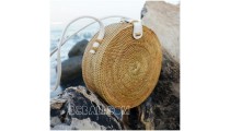 circle disc handbags rattan design full handmade limited edition leather handle